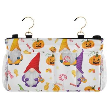 Imagem de TSENQUE Gnomos de Halloween fofos, personalizados, vassouras para pendurar na cabeceira, suporte remoto de cabeceira com bolso lateral