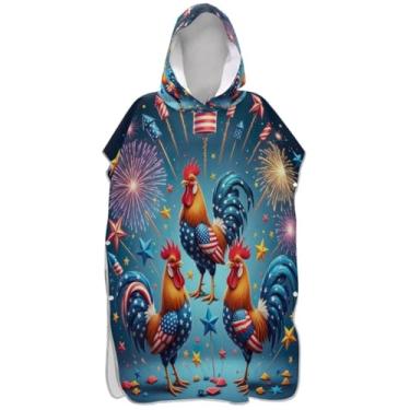 Imagem de Joisal Poncho de surfe para adultos trocador de roupa de banho com capuz bonito leve feriado bandeira americana Poncho masculino com capuz
