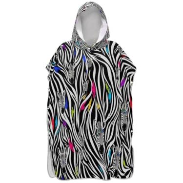 Imagem de Joisal Poncho de surfe leve para adultos trocador de roupão de banho toalhas com capuz zebra listras poncho masculino com capuz