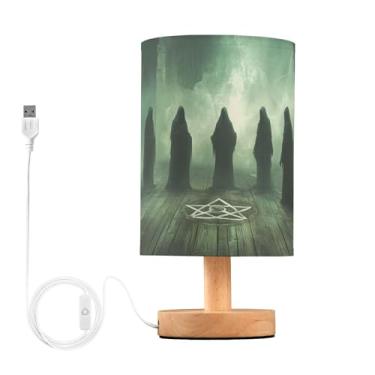 Imagem de Joisal Abajur de mesa verde para sala de estar Mysterious Gathering Abajur de cabeceira pequeno, luz de quarto