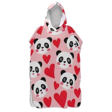 Imagem de TSENQUE Roupão fofo de panda vermelho que muda de coração para adultos, poncho de surfe, reutilizável, unissex, adulto, com capuz, toalhas de banho de praia com capuz