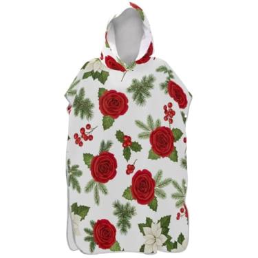 Imagem de Joisal Red Roses Poncho de surfe para trocador adulto plus size ponchos femininos com capuz toalhas de banho com capuz