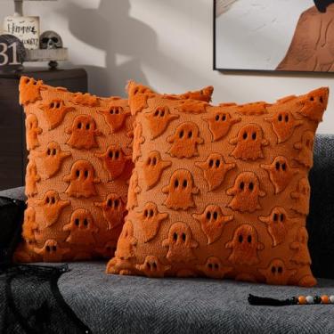 Imagem de DFXSZ Capas de travesseiro de Halloween 50,8 x 50,8 cm, conjunto de 2 fronhas de almofada de sofá de lã sintética de pelúcia macia para cadeira, sofá, quarto, sala de estar, decoração de casa PTK03K20