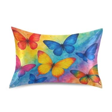 Imagem de Aquarela Borboleta Laranja Azul Cetim Fronhas Impressão Arte Refrescante King Queen Travesseiros Padrão Fronha Decoração de Cama Tamanho Padrão 66 cm x 50 cm
