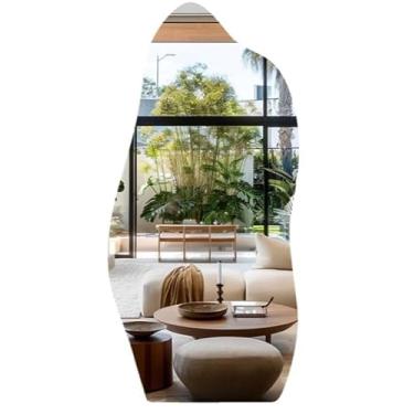 Imagem de Espelho Orgânico Corpo Inteiro 100x50cm com Borda em Couro Decorativo para Quarto Sala (70X30 SEM MOLDURA)