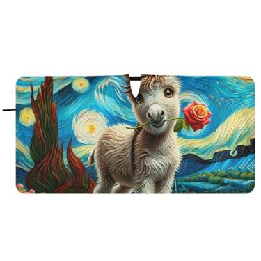 Imagem de Guarda-sol personalizado noite estrelada bonito burro carro para-brisa para-sol bonito caminhão dobrável guarda-chuva de para-brisa automotivo, 81 cm x 157 cm