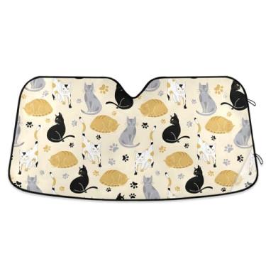 Imagem de Toldo de sol com estampa de patas de gatos, para-brisa de carro, proteção UV para janela frontal de carro, médio