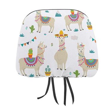 Imagem de Lamas étnicas tribais bege sem costura em branco 1 peça capa universal para encosto de cabeça para assento de carro, capa macia para encosto de cabeça de carro, acessórios de decoração para a maioria