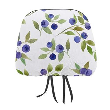Imagem de Bagas azuis sem costura com folhas verdes em branco 1 peça capa universal para encosto de cabeça para assento de carro, capa macia para encosto de cabeça de carro, acessórios de decoração para a
