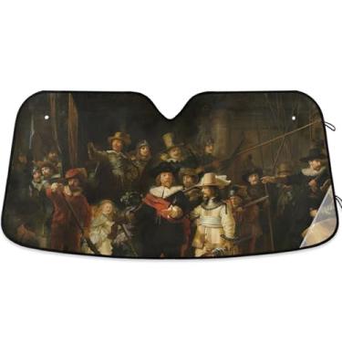 Imagem de Guarda-sol personalizado Rembrandt Print Night Watch para para-brisa de carro bonito universal dobrável caminhão carro persianas para protetor de janelas dianteiras M, 139.7 cm x 70.1 cm