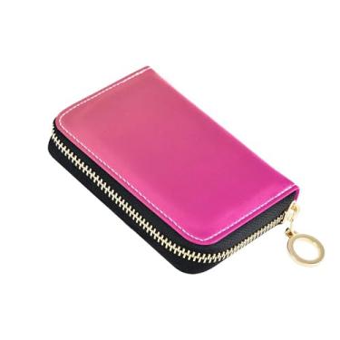 Imagem de Carteira feminina rosa coral gradiente fúcsia com zíper em torno de 9 compartimentos para cartão de crédito e 2 compartimentos para dinheiro, carteira de viagem de couro com zíper
