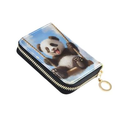 Imagem de Carteira feminina à prova de digitalização de couro com porta-cartões com bloqueio de RFID, engraçada, panda e moedas, bolsa com zíper