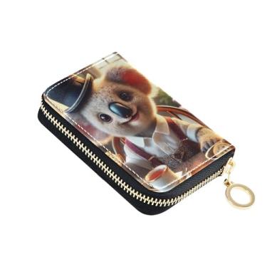 Imagem de Carteira feminina com zíper, protetor de cartão de crédito, bloqueio de RFID, pequena carteira com bolso para moedas, animal coala fofo