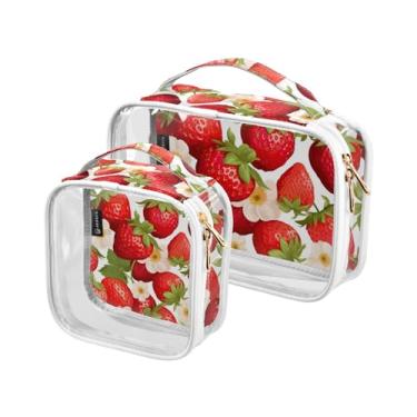 Imagem de GAIGEO Floresta de Natal com boneco de neve, bolsa de viagem transparente, bolsa de viagem de plástico transparente, bolsa de higiene de viagem para mulheres, pacote com 2, Morango-1, one size