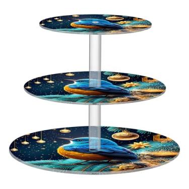 Imagem de Suporte de cupcake para festa de chá, 3 camadas, redondo, para casamento, copo de acrílico, para exibição de torre de bolo, pássaro azul, árvore de Natal, suporte de donut, suporte de sobremesa