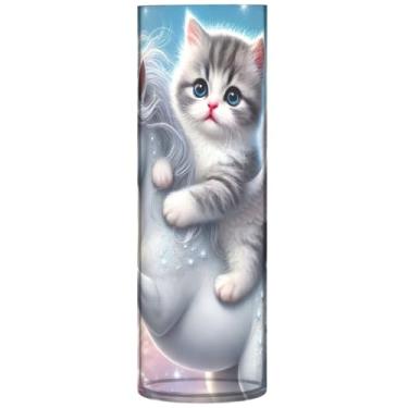 Imagem de Vaso de flores cilíndrico de gato unicórnio para buquê vaso de flores grande personalizado exclusivo floral decoração estética, 30 cm x 9,9 cm