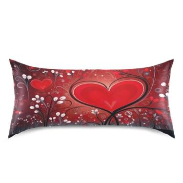 Imagem de Blueangle Fronha de cetim refrescante para cabelo e pele, capa de travesseiro coração vermelho dos namorados, tamanho king 50,8 x 101,6 cm com fecho de envelope (488)