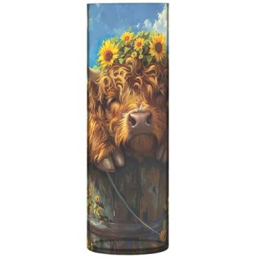 Imagem de Vaso de flores cilíndrico de vaca Highland com estampa de plástico para decoração de casa, sala de estar, 30 x 9,9 cm