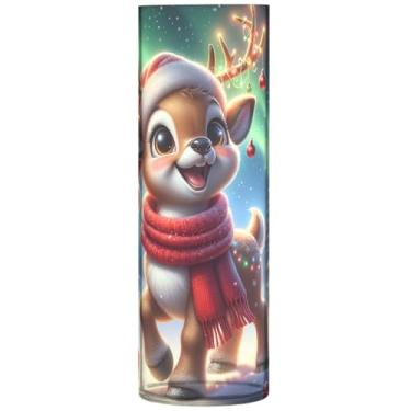 Imagem de Vaso cilíndrico fofo de Natal de rena para mesa decorativo de plástico grande vasos personalizados exclusivos para decoração de casa, 30 cm x 9,9 cm