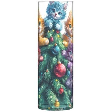 Imagem de Vaso de flores alto de Natal com cilindro de plástico para decoração de mesa de centro de buquê, 30 cm x 9,9 cm