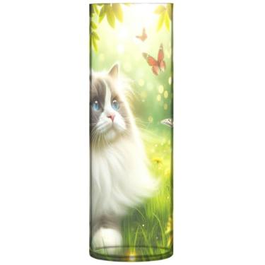 Imagem de Vasos cilíndricos decorativos fofos com estampa de gato Ragdoll para flores, vasos e plantadores de plástico, decoração floral personalizada, estética, 30 x 9,9 cm