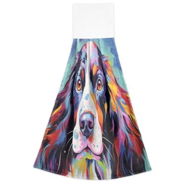 Imagem de Joisal Toalhas de mão de cozinha com laço para pendurar, lindas toalhas de dedo coloridas com estampa de cachorro conjunto de 2, toalhas de cozinha de outono altamente absorventes fofas, 46 x 35 cm