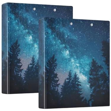 Imagem de Fichário de 3 anéis florestal com céu noturno estrelado de 3 cm, 200 folhas, fofo, floral, prancheta, anéis redondos, fichários de escritório, 31,5 x 27 x 6 cm, 1 pacote