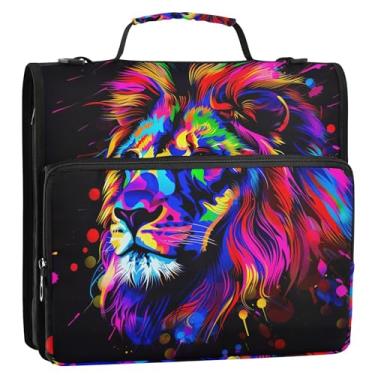 Imagem de 3 fichários para fichários de 3,8 cm, anel D de leão, tinta colorida, com zíper, organizador de fichário para ensino médio, bolsa com alça para documentos, vários bolsos, pasta grande para portfólio