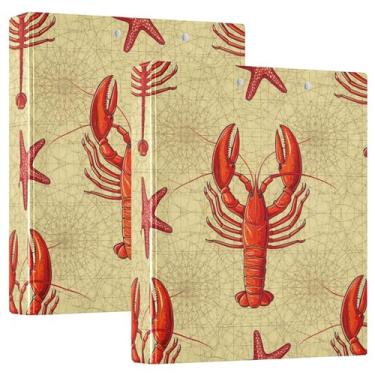 Imagem de Fichários personalizados de lagosta vermelha vibrante bege com 3 anéis de 3 cm, 200 folhas, fichário redondo, 31,5 x 27 x 6 cm, pacote com 2