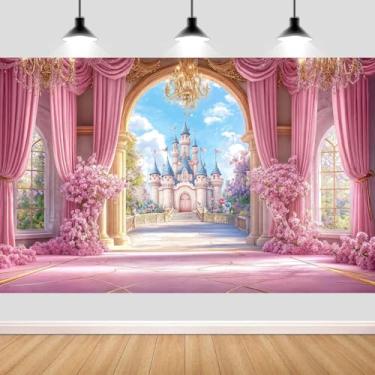 Imagem de 20 x 3 m, cenário de castelo de princesa, rosa, conto de fadas, país das maravilhas arco floral para meninas, festa de aniversário, casamento, chá de bebê, estande de fotos de estúdio, sessão de fotos