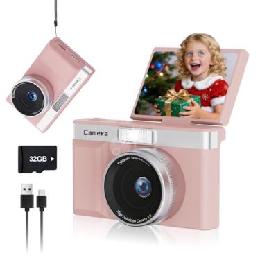 Imagem de Câmera digital para crianças, tela flip de 180°, câmeras de 48 MP para fotografia, aniversário perfeito para crianças, câmera digital com cartão de memória de 32 GB