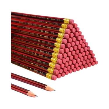 Imagem de Lápis De Madeira HB Vermelho E Preto Com Borrachas Para Escrita, Desen