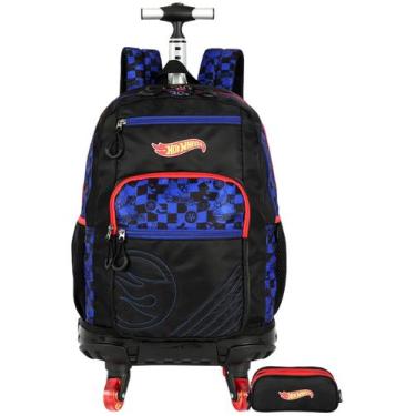Imagem de Kit Hot Wheels Mochila 2EM1 Costas e 4 Rodas + Estojo Triplo - Luxcel,