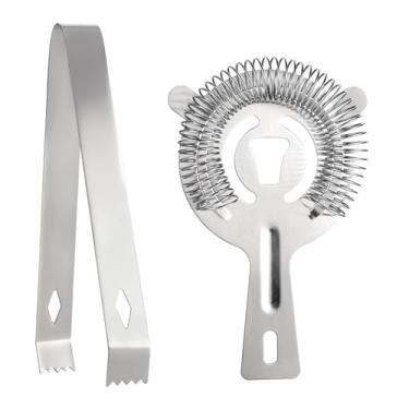 Imagem de Coador de coquetel e pinça de gelo, coador de coqueteleira de aço inoxidável, ferramentas de bar para barman, clube, casa e restaurante