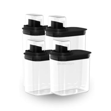 Imagem de Kit 4 Peças Dispenser Flow 1,5 E 2,3 Litros Sabão Líquido Amaciante Produtos Limpeza Lavanderia(PRETO)