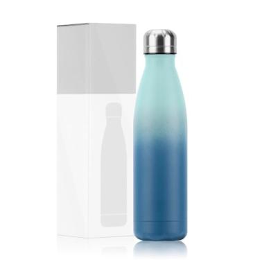 Imagem de Garrafa Térmica Inox 500ml Aço Inoxidável 304 - Para Academia, Esportes e Viagem, Mantém Bebida Gelada 24h(azul claro & azul)