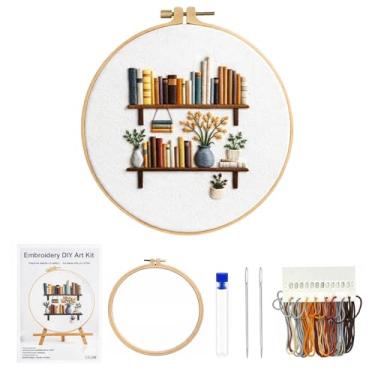 Imagem de CZFSWT Kit de bordado, kit de bordado para iniciantes, kit de ponto cruz com instruções, aro de bordado de bambu de 20 cm adequado para decoração de casa e presentes