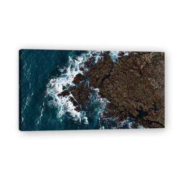 Imagem de Rochas e ondas Foto real cidade mar neve vale rio nascer do sol impressão em tela para decoração de casa 20 x 36 cm emoldurada