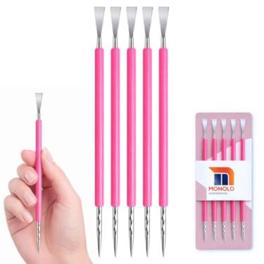 Imagem de Kit 5 Espátula Cutícula Manicure Mista Cutelaria Rosa Silicone Empurrador Palito Unha Aço Inox Marca MONOLO MULTISHOP (Rosa)