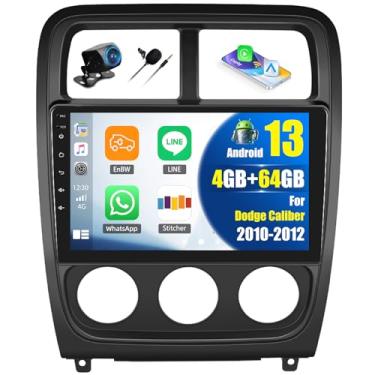 Imagem de [4+64G] Android 13 estéreo para carro Dodge Caliber 2010-2012 com carro sem fio e Android Auto, rádio de carro de 9 polegadas com link espelhado, Bluetooth, FM/RDS WiFi, GPS, EQ, DSP SWC + AHD, câmera