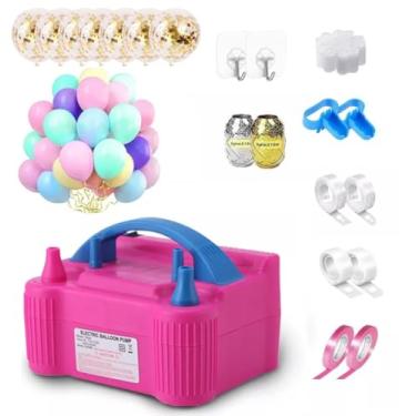 Imagem de Bomba de Balões Kit Inflador Elétrico com 184 Peças Máquina Elétrica Portátil 600W Dois Bicos 150 para Decoração Festa Aniversário Casamento e Feriado