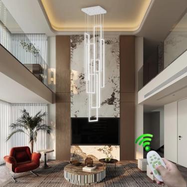 Imagem de Lustre LED Grande para Escadas, Luminária Pendente Moderna em Alumínio com Controle Remoto, Ideal para Restaurantes, Salas de Estar com Pé Direito Alto, Hotéis e Vilas.