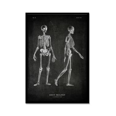 Imagem de Arte vintage de anatomia humana – pintura em tela de educação médica esqueleto humano gaiola cérebro coração anatomia pôster para decoração de casa de clínica hospitalar (SKU1,20.3x30.5 cm = (20x30 cm