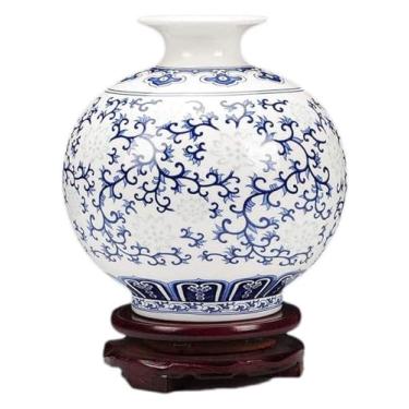 Imagem de Vaso decorativo de cerâmica, artesanato feito à mão com base rotativa, acessórios de escritório para casa (17 * 16 cm) para decoração de flores em cerâmica