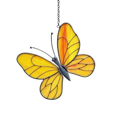 Imagem de Painel suspenso de janela de vitral borboleta amarela decoração de Natal primavera dia dos namorados, presente de borboleta de vidro para mãe, mulheres (amarelo)