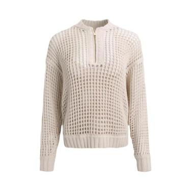 Imagem de Suéter Feminino De Tricô Com Decote Em V, Manga Longa, Transparente, C