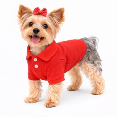 Imagem de lovelonglong Camisas polo básicas para cães de algodão premium, camisetas polo para cães grandes, médios e pequenos com coleira de dois botões, cor branca, vermelha, P