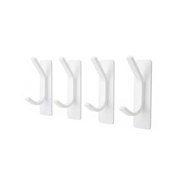 Imagem de Pacote com 4 ganchos brancos para toalhas, suporte de parede multifuncional com adesivo forte para banheiro, cozinha e organização de armário