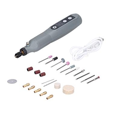 Imagem de WALFRONT Mini Moedor de Velocidade Ajustável de 5 Níveis, Conjunto de Mini Broca de Carregamento USB Com Motor de Latão para Gravação, Limpeza, Polimento, Cinza DC3.7V, Portátil Com Luz