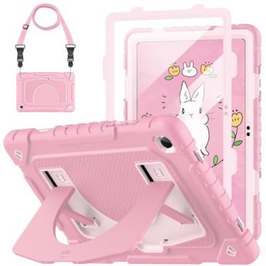 Imagem de OKP Capa para tablet Samsung Galaxy Tab A9+ Plus 2023/A11 Plus 2025, resistente à prova de choque de 11 polegadas Galaxy A9+/A11+ com protetor de tela integrado, alça de ombro, suporte, rosa + rosa